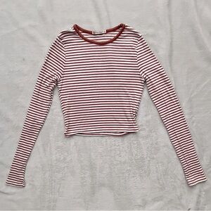 ❌SOLD❌ Heart & Hips Ribbed Terracotta and White Stripe Long Sleeve Crop Top